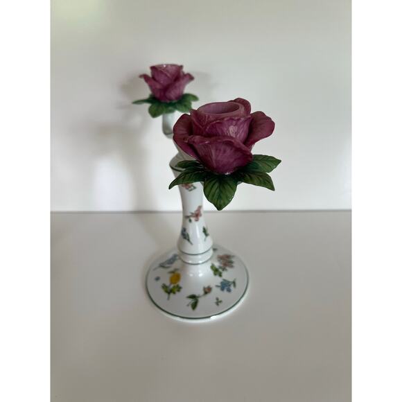 Vintage Franklin Mint Candelabra Les Fleurs De Provence Le Cordon Bleu Rose JL - Picture 8 of 11